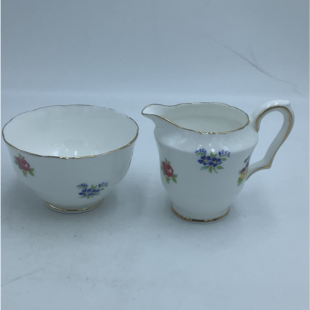 Crown Staffordshire England Bone China Floral Creamer and Sugar